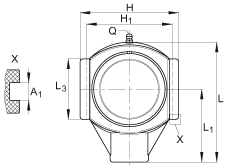 吊裝式軸承座單元 RTUEY45-TV-VA, 塑料軸承座，內圈帶平頭螺釘的外球面球軸承，耐腐蝕設計，R 型密封