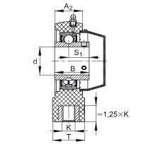 吊裝式軸承座單元 RHEY25-TV-VA, 塑料軸承座,內圈帶平頭螺釘的外球面球軸承,耐腐蝕設計,R 型密封 吊裝式軸承座單元 RHEY25-TV-VA, 塑料軸承座,內圈帶平頭螺釘的外球面球軸承,耐腐蝕設計,R 型密封