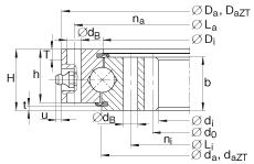 四點接觸球軸承 VI160288-N, 有內齒，兩側唇密封