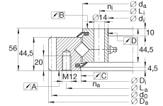 交叉滾子軸承 XSA140944-N, 標(biāo)準(zhǔn)系列 14， 外部的齒輪齒，兩側(cè)唇密封