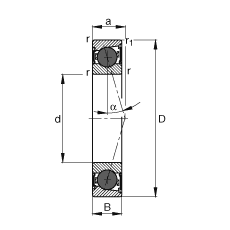 主軸軸承 HCB7211-C-2RSD-T-P4S, 調節，成對或單元安裝，接觸角 α = 15°，陶瓷球，兩側唇密封，非接觸，限制公差
