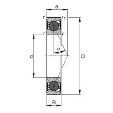 主軸軸承 HCB7204-E-2RSD-T-P4S, 調節，成對或單元安裝，接觸角 α = 25°，陶瓷球，兩側唇密封，非接觸，限制公差