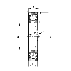主軸軸承 B7006-C-2RSD-T-P4S, 調(diào)節(jié)，成對安裝，接觸角 α = 15°，兩側(cè)唇密封，非接觸，加嚴(yán)公差
