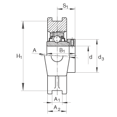 吊裝式軸承座單元 RTUE65-214, 鑄鐵軸承座,帶偏心鎖圈的外球面球軸承,R 密封 吊裝式軸承座單元 RTUE65-214, 鑄鐵軸承座,帶偏心鎖圈的外球面球軸承,R 密封