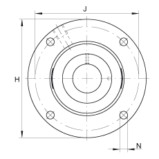 軸承座單元 RMEO80, 帶四個螺栓孔的法蘭的軸承座單元，鑄鐵，定心凸出物，偏心鎖圈，系列 63，R密封